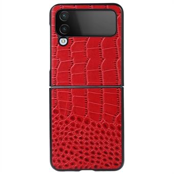 Voor Samsung Galaxy Z Flip4 5G Slijtvaste Krokodil Textuur Anti-Val Echt Rundleer Gecoat Pc Telefoon cover