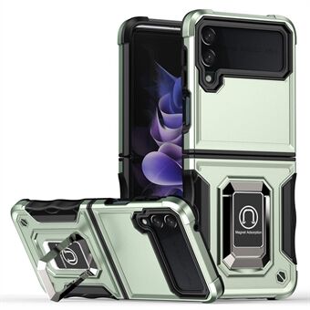 Voor Samsung Galaxy Z Flip4 5G Hard PC Soft TPU Schokabsorptie Telefoonhoes Roterende Ring Houder Kickstand Cover