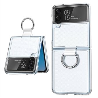 Voor Samsung Galaxy Z Flip4 5G Transparante PC+PVC Telefoonhoes Ring Kickstand Ontwerp Mat Anti- Scratch Cover