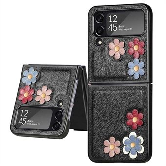 Voor Samsung Galaxy Z Flip4 5G Flower Decor Phone Case, PU lederen coating PC beschermhoes