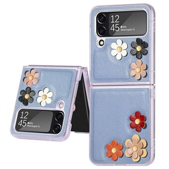 Voor Samsung Galaxy Z Flip4 5G Flower Decor Phone Case, PU lederen coating PC beschermhoes