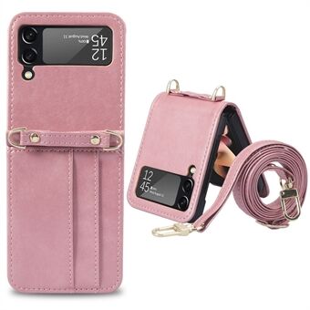 Voor Samsung Galaxy Z Flip4 5G telefoonhoes met eendelig ontwerp Anti- Scratch PU-leer + PC mobiele telefoonhoes met lange lanyard kaarthouder