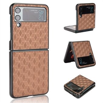 Voor Samsung Galaxy Z Flip4 5G Anti- Scratch Rhombus Bedrukt Opvouwbare Telefoon Case Anti-drop PU Leer gecoat PC Cover