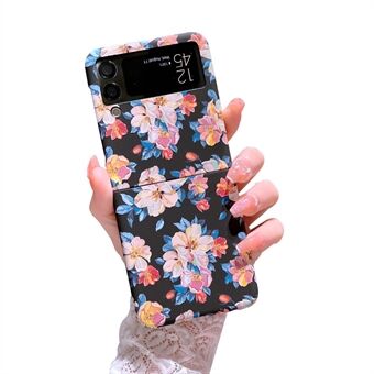 Voor Samsung Galaxy Z Flip4 5G Hard PC Bloemmotief Embossment Matte Anti-vingerafdruk Lichtgevende Mobiele Telefoon Case