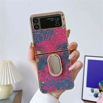 Voor Samsung Galaxy Z Flip4 5G Strass Decor Metalen Ring Kickstand Telefoon Case Galvaniseren Opvouwbare PC Cover