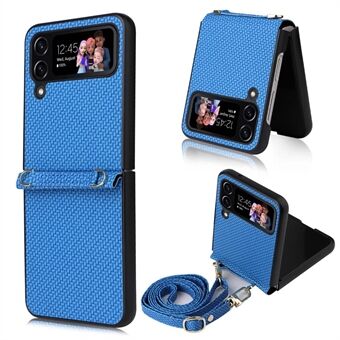 Voor Samsung Galaxy Z Flip4 5G Anti- Scratch Geweven Textuur Anti-val Leer Gecoat PC Telefoon Case met Verstelbaar Lanyard