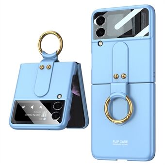 GKK voor Samsung Galaxy Z Flip4 5G Ultra Slim Finger Ring Kickstand Design Hard PC Phone Case Cover met klein scherm Gehard glasbeschermer