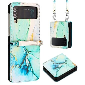Patroonbedrukking lederen serie-6 telefoonhoes voor Samsung Galaxy Z Flip4 5G marmer patroon PU lederen valbestendige hoes met lange riem