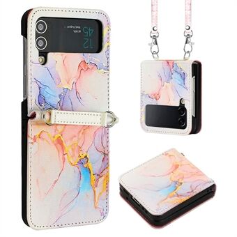 Patroonbedrukking lederen serie-6 telefoonhoes voor Samsung Galaxy Z Flip4 5G marmer patroon PU lederen valbestendige hoes met lange riem