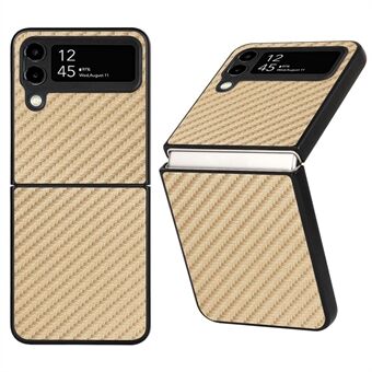 Voor Samsung Galaxy Z Flip4 5G Koolstofvezel Textuur PU Leer Gecoate PC Case Anti- Scratch Opvouwbare Telefoon Cover - Goud