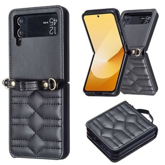 Voor Samsung Galaxy Z Flip4 5G Leren Hoes V-Vorm Grip Achterkant Cover met Schouderriem