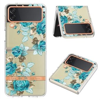 YB IMD-8-serie voor Samsung Galaxy Z Flip4 5G bloemenpatroon IMD TPU-hoes galvaniseren frame telefoonhoes