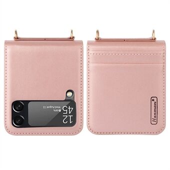 HANMAN Mill-serie voor Samsung Galaxy Z Flip4 5G PU lederen vouwhoes kaarthouder anti- Scratch telefoonhoes met handriem