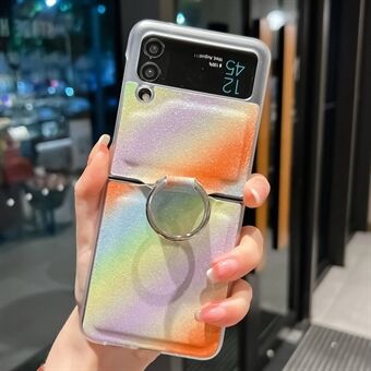 Voor Samsung Galaxy Z Flip4 5G Rainbow Gradient Color Glittery opvouwbare telefoonhoes PU-leer gecoate pc-hoes met Ring