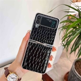 Voor Samsung Galaxy Z Flip4 5G Krokodil Textuur PU Leer Gecoat PC Cover Ring Houder Anti- Scratch beschermende Telefoon Case