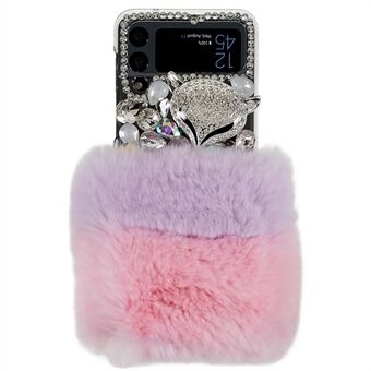 Voor Samsung Galaxy Z Flip4 5G Pluizige Harige PC Telefoon Cover Fox Head Strass Decor Zachte Harige Beschermende Shell