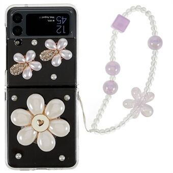 Voor Samsung Galaxy Z Flip4 5G Zonnebloem Strass Decor Telefoonhoes Hard PC Schokbestendige beschermhoes met armbandriem