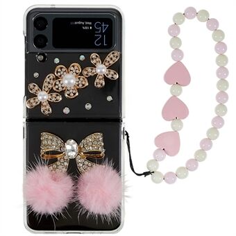 Voor Samsung Galaxy Z Flip4 5G Bowknot Decor PC Opvouwbare telefoonhoes Anti-drop beschermhoes met armband