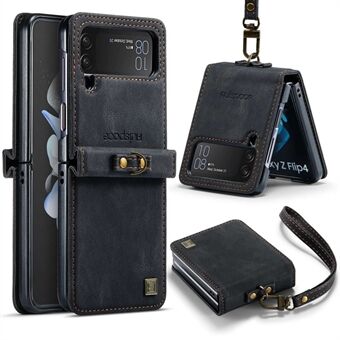 AUTSPACE A01-serie schokbestendig hoesje voor Samsung Galaxy Z Flip4 5G PU-leer + PC Vintage matte beschermhoes met riem