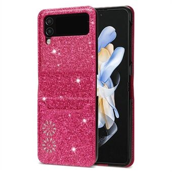 Voor Samsung Galaxy Z Flip4 5G Kaartsleuf Ontwerp Laser Carving Glittery Starry Stijl PU Leer Gecoat Hard PC Case Back Cover