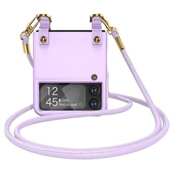 GKK Crossbody telefoonhoes voor Samsung Galaxy Z Flip4 5G, ultradun leer gecoate pc-telefoonhoes met schouderriem