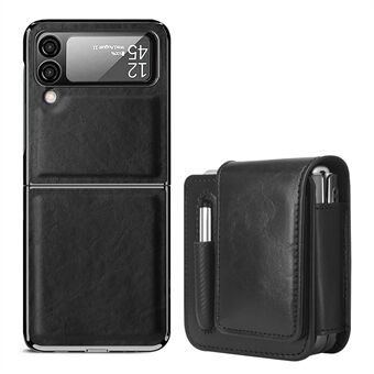 Voor Samsung Galaxy Z Flip4 5G PU lederen telefoonhoes camera beschermhoes met riemclip holster - zwart