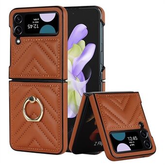 ZD 07 Anti-Drop Telefoon Case voor Samsung Galaxy Z Flip4 5G V-Vorm Stiksels PU Leather Hard PC Cover met Kickstand