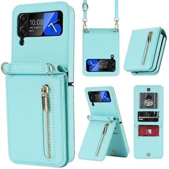 ZD 010 Voor Samsung Galaxy Z Flip4 5G Beschermende Telefoon Case Ritssluiting Portemonnee PU Leer PC Telefoon Cover met Riem