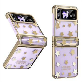 Voor Samsung Galaxy Z Flip4 5G Scharnier Bescherming Hard PC Telefoon Case Stars Patroon Galvaniseren Cover met Klein Scherm Film