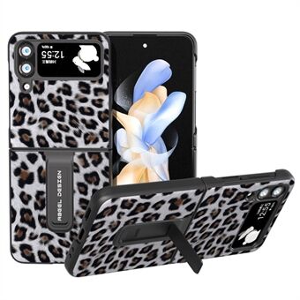 ABEEL voor Samsung Galaxy Z Flip4 5G anti- Scratch telefoonhoes Luipaardpatroon PU-leer + pc-standaardhoes