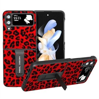 ABEEL voor Samsung Galaxy Z Flip4 5G anti- Scratch telefoonhoes Luipaardpatroon PU-leer + pc-standaardhoes