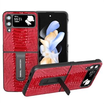 ABEEL voor Samsung Galaxy Z Flip4 5G telefoonhoes echt rundleer + pc-krokodiltextuurhoes met standaard