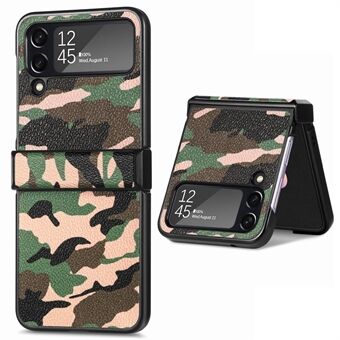 Voor Samsung Galaxy Z Flip4 5G Camouflage Patroon Telefoon Case PU Leather Coated PC Anti- Scratch Cover