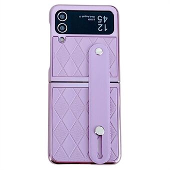 Voor Samsung Galaxy Z Flip4 5G / Z Flip3 5G PU Leer + PC Galvaniseren Case Polsband Kickstand Rhombus patroon Telefoon Cover