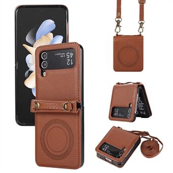 Voor de Samsung Galaxy Z Flip4 5G hoes TPU+PU lederen cover Crossbody schoudertas Magnetische telefoonhoes.