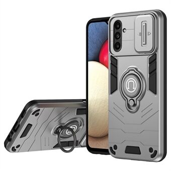 Voor Samsung Galaxy A14 5G / 4G Hoesje PC+TPU Ring Kickstand Telefoonhoesje met een schuiflensdeksel