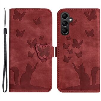 Voor de Samsung Galaxy A14 4G / 5G hoesje met vlinder kat patroon en portemonnee van leer voor telefoon