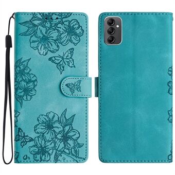 Voor Samsung Galaxy A14 5G Hoesje Sakura Vlinder Afdruk Krasbestendig PU Lederen Telefoonhoes