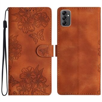 Voor Samsung Galaxy A14 5G Hoesje Sakura Vlinder Afdruk Anti-kras PU Leren Telefoonhoesje