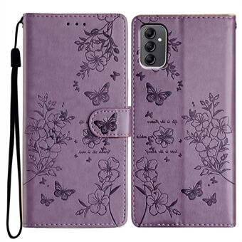 Voor Samsung Galaxy A14 5G Telefoonhoesje met Vlinder en Bloemenprint, Lederen Flip Cover met Portemonnee