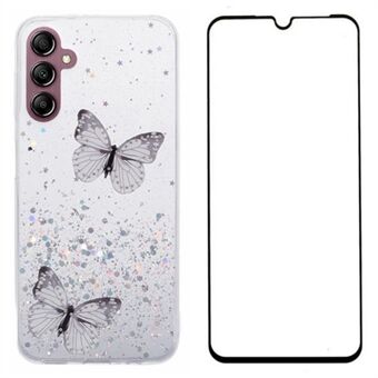 WANLONFENG AW-serie voor Samsung Galaxy A14 4G / 5G-hoesje TPU Glanzende Vlindertelefoonhoes met HD-film