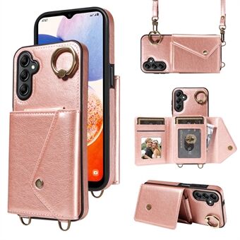 002 Voor Samsung Galaxy A14 4G / 5G Hoesje Leren Anti-Val Kickstand Achterkant Hoes Crossbody Band