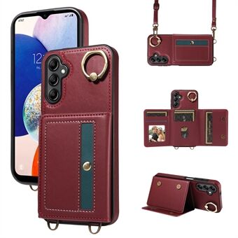 007 Voor Samsung Galaxy A14 4G / 5G Crossbody Hoes Kaartenhouder Lederen Splicing Telefoonhoesje