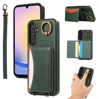 Voor Samsung Galaxy A14 5G / A14 4G PU Leren Achterkant Hoes Kaartenhouder Kickstand Telefoonhoesje met Polsriem