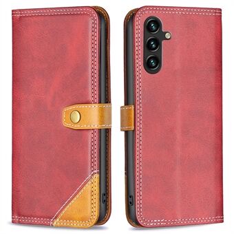 BINFEN COLOR BF Leather Series-8 voor Samsung Galaxy A14 5G Kaartenhouder Telefoonhoesje Stijl 12 Bumpbestendig Dubbele stiksels Lijnen Kleursplitsen Flip lederen hoes