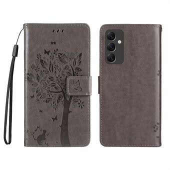KT Imprinting Flower Series-3 telefoonhoesje voor Samsung Galaxy A14 5G, bedrukt kattenboompatroon portemonnee Stand anti-val PU lederen telefoonhoes met riem