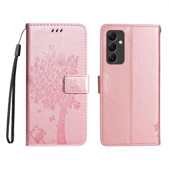 KT Imprinting Flower Series-3 telefoonhoesje voor Samsung Galaxy A14 5G, bedrukt kattenboompatroon portemonnee Stand anti-val PU lederen telefoonhoes met riem