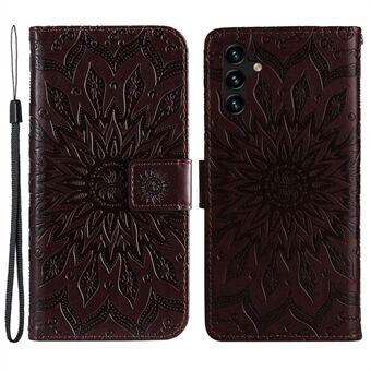 KT Imprinting Flower Series-1 voor Samsung Galaxy A14 5G Zonnebloem bedrukt telefoonhoesje Stand valbestendig lederen telefoon portemonnee cover met riem