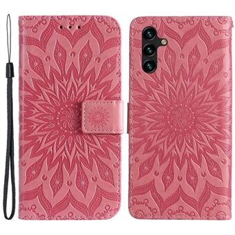 KT Imprinting Flower Series-1 voor Samsung Galaxy A14 5G Zonnebloem bedrukt telefoonhoesje Stand valbestendig lederen telefoon portemonnee cover met riem