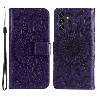 KT Imprinting Flower Series-1 voor Samsung Galaxy A14 5G Zonnebloem bedrukt telefoonhoesje Stand valbestendig lederen telefoon portemonnee cover met riem